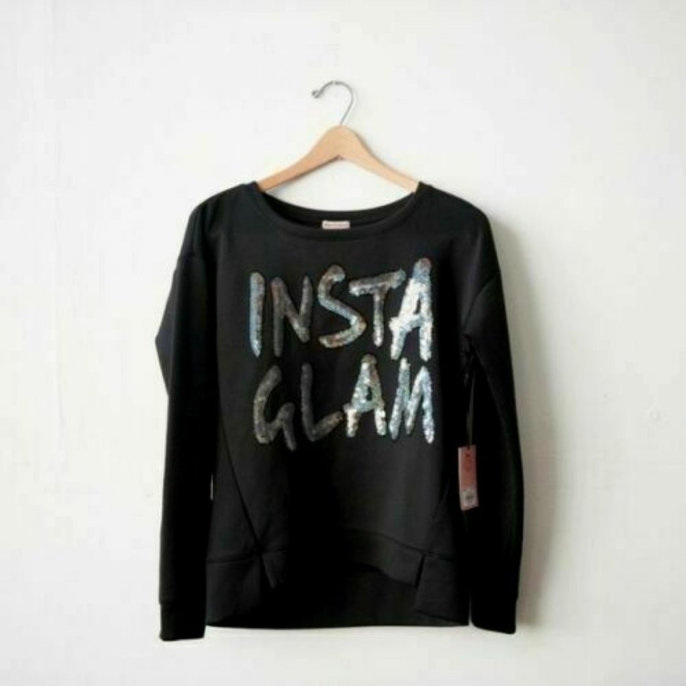 Juicy Couture Sequin INSTA GLAM Pullover in Black Size L - NEW